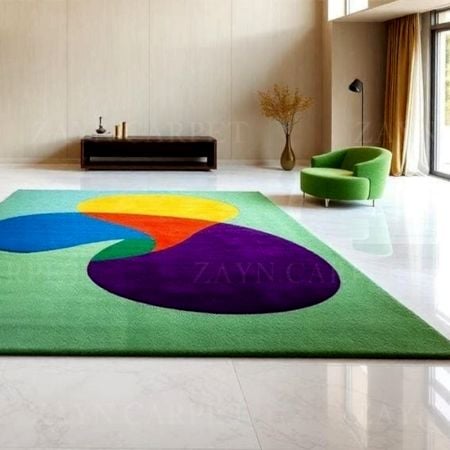 Handcrafted Multicolor Abstract Shape Modern Living Rug